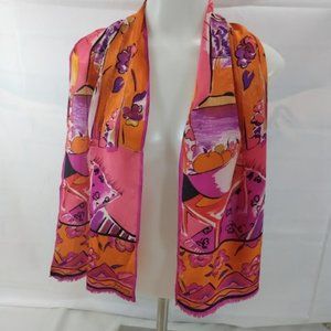 Oscar De La Renta: Orange and pink long scarf.